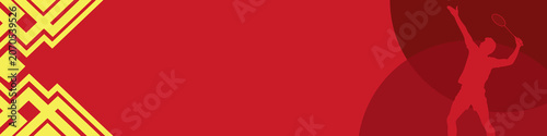 Red Badminton Sports Banner with Player Silhouette. Badminton sport banner background vector