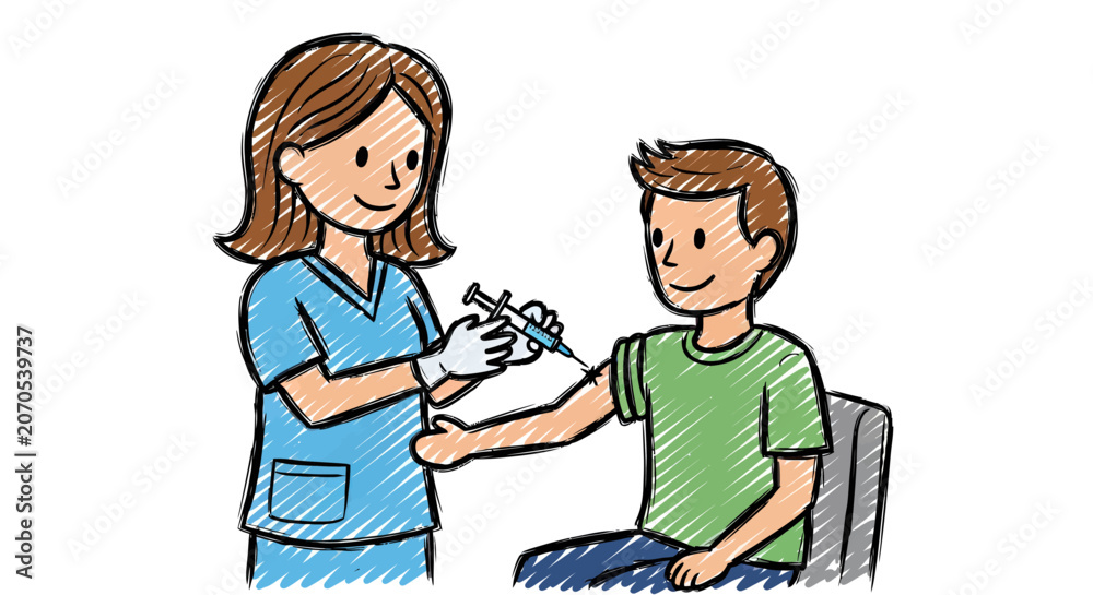 Fototapeta premium Nurse administering vaccination to boy sitting in a chair 