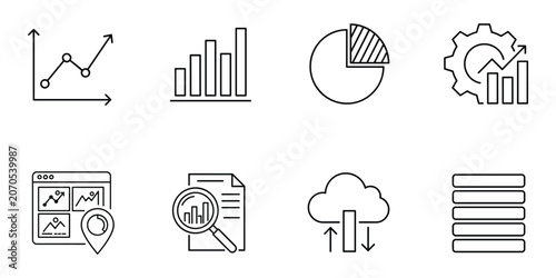 Business data analysis and technology icons, vector illustration