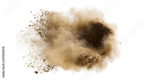 Foto Explosion of brown dirt and dust particles, isolated on transparent background