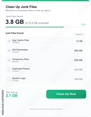 Clean Up Junk Files Application Interface