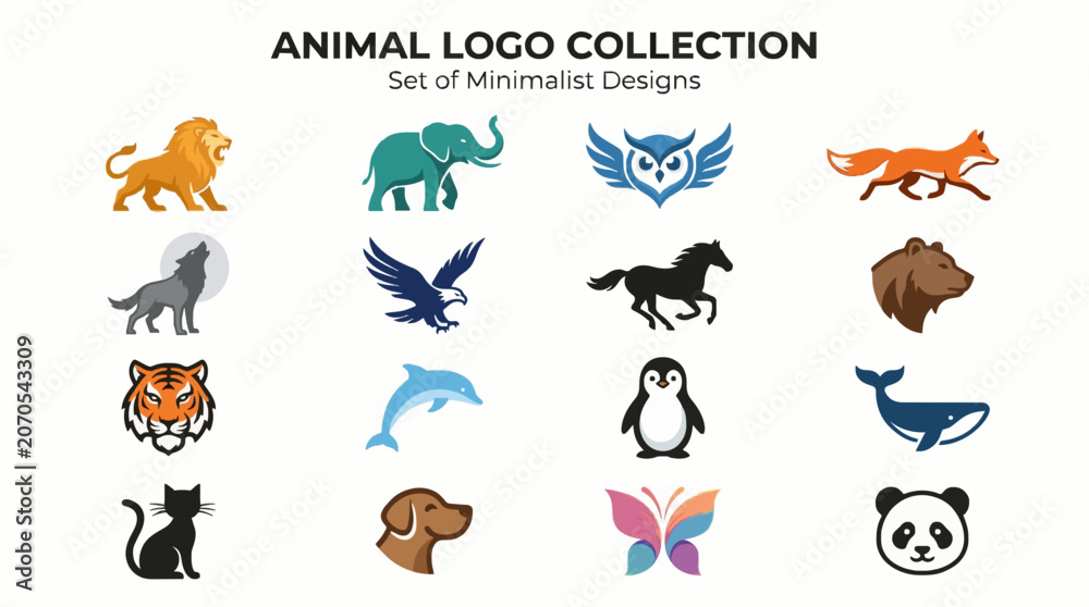 Obraz premium Animals logos collection. Animal logo set. Isolated on White background