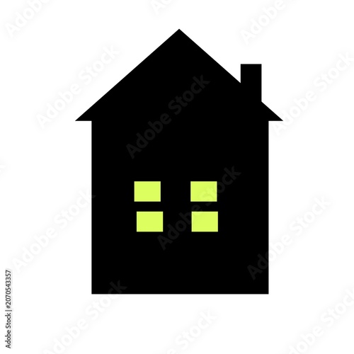 House Icon with Chimney and Glowing Yellow Windows Silhouette Vector Illustration
