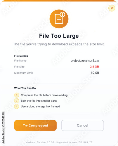 File Too Large Error Message Pop-up