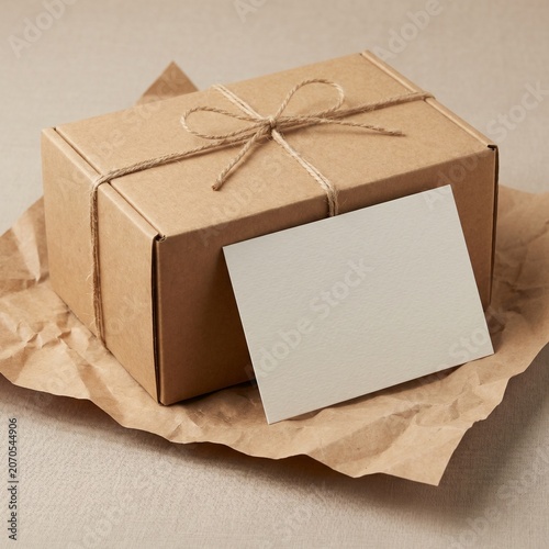 Brown cardboard gift box with ribbon and bow, isolated packaging for Christmas or birthday celebration
