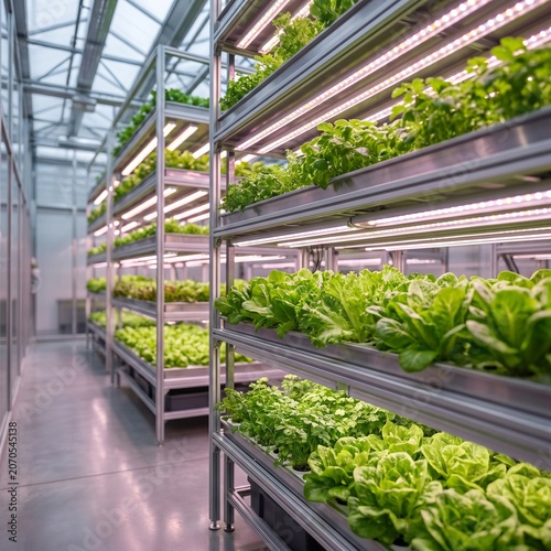 Fresh vegetables growing in a greenhouse garden