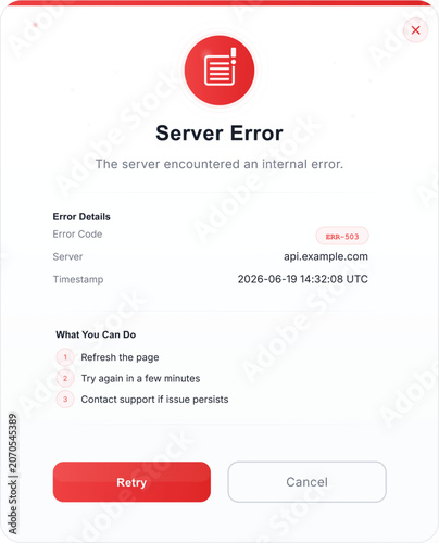 Server Error Message Box with Retry and Cancel Buttons