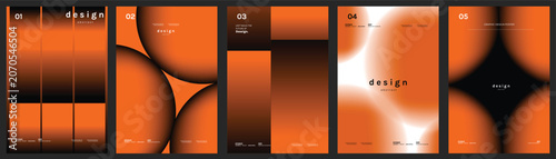Cuadro en lienzo Abstract gradient poster vector set with orange geometric layouts, soft blurred shapes and modern cover templates for social media, flyer, banner and print design