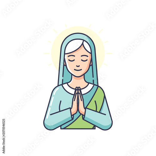 Fotografie A peaceful woman with a head covering is shown in a prayerful pose