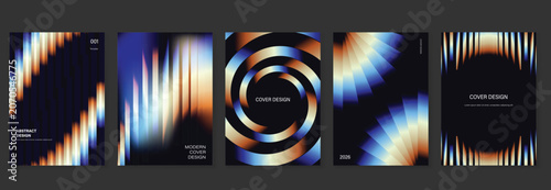 Abstract wavy line poster vector set with flowing gradient curves, optical stripe patterns and modern geometric cover layouts for flyer, banner, social media and print design.