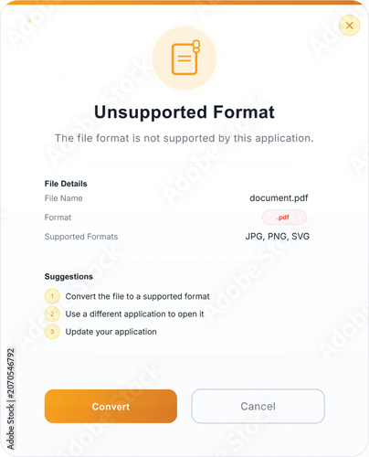 Unsupported File Format Error Message Dialog Box