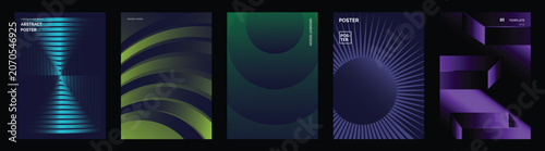 Abstract wavy line poster vector set with flowing gradient curves, optical stripe patterns and modern geometric cover layouts for flyer, banner, social media and print design.