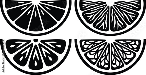 Decorative orange slice silhouette vector illustration with detailed segment