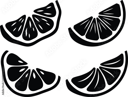 Citrus orange slice silhouette vector illustration set isolated on white