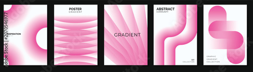 Abstract gradient poster vector set with soft pink wave shapes, flowing curve layouts and minimal modern cover templates for flyer, banner, social media and print design.