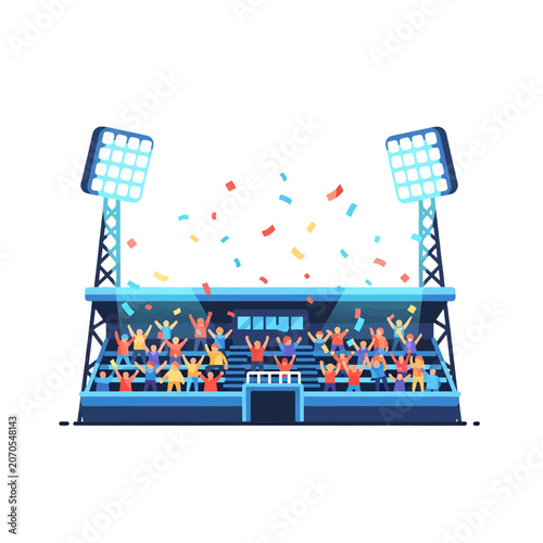 Tableau sur toile A crowd of cheering people celebrates at a brightly lit outdoor sports stadium
