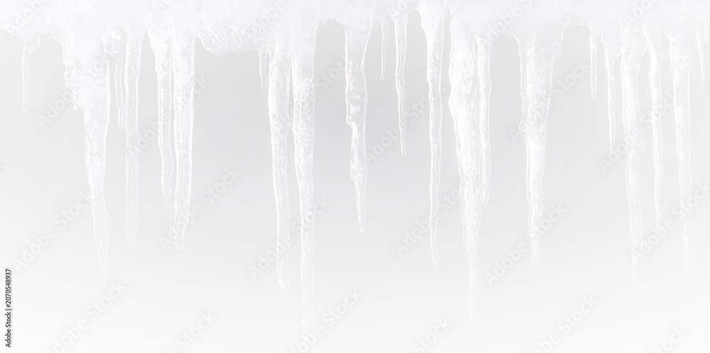 Fototapeta premium Winter icicle cutout with clear ice structure snow frost and natural outdoor roof scene creating realistic seasonal decoration background