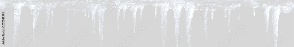 Fototapeta premium Realistic icicle with frost and snow details transparent cutout effect and cold christmas atmosphere for advertising and design use