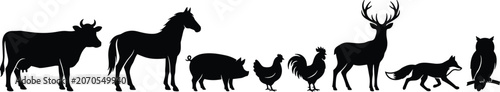 Photography Black animal silhouettes set including farm animals and wild fauna isolated on a