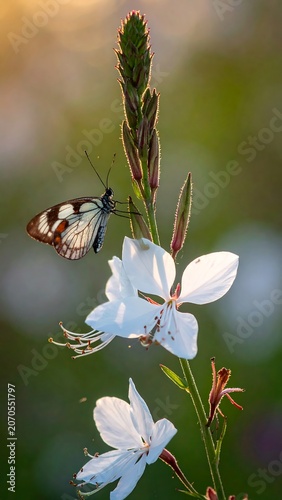 Butterfly on White Flower.