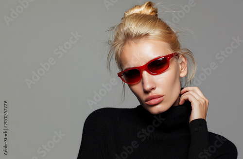 Elegant Woman in Black Turtleneck