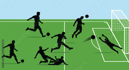 Photos Soccer Match Action Silhouette: Dynamic silhouettes depict the intensity of a soccer match, with players in various stages of action