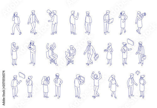 Line art vector isometric business people bundle isolated on white background