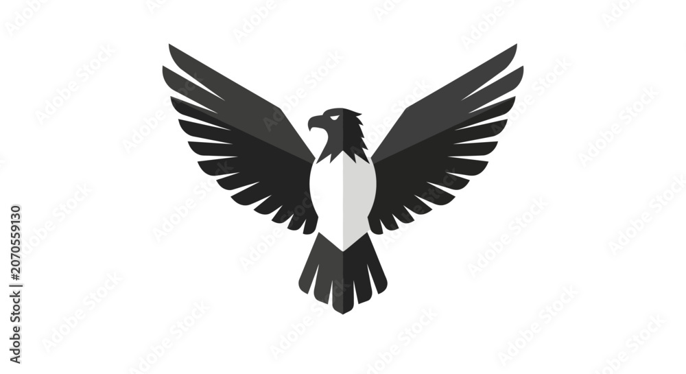 Fototapeta premium Minimalist vector illustration of a soaring eagle logo design.