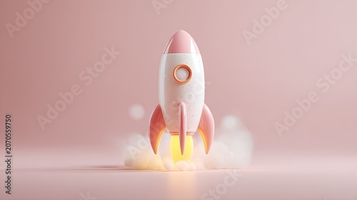 Pink rocket launching on a pink backdrop