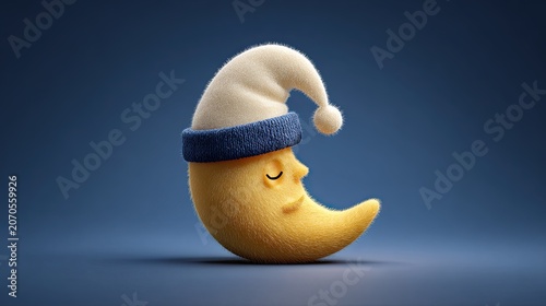 Sleepy crescent moon in a hat