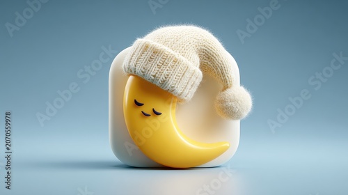 Cute, yellow crescent moon in knit hat