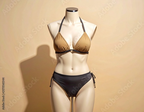 Cream Bikini Swimsuit on Minimal Mannequin Against Neutral Wall