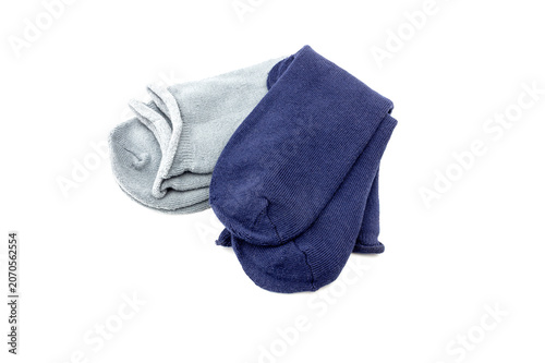 Two pairs gray and blue men's socks are isolated