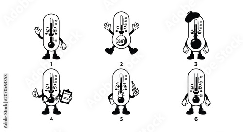 Fotografía Anthropomorphic Thermometers Black Silhouette Vector Illustrations On White Back