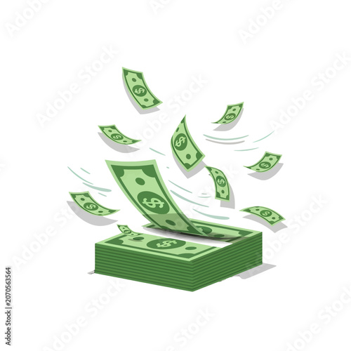Obraz na płótnie A stack of paper currency bills floating in the air against a white background