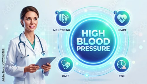 Medical professional explaining high blood pressure with visual aids  