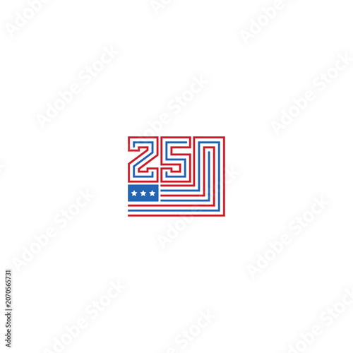250 years of US independence, numbers with flag, linear logo.