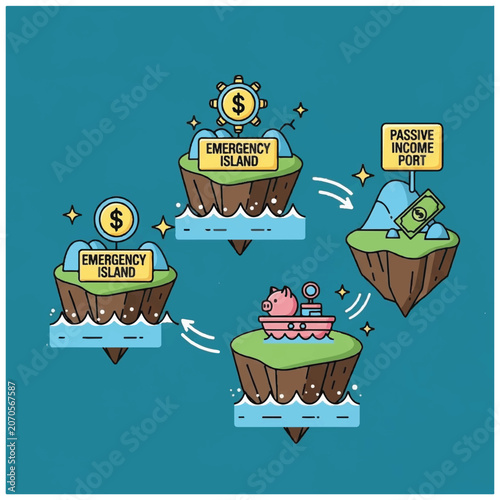 Εκτύπωση καμβά Cartoon pig on island with money.