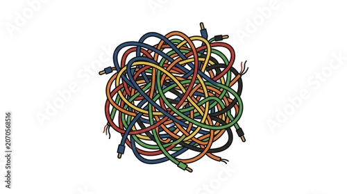 Quadro em tela Tangled colorful electrical cords and cables in a chaotic knot.