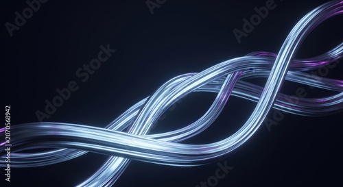 a glowing blue and purple abstract visualization of data flowing through a digital network on a dark background