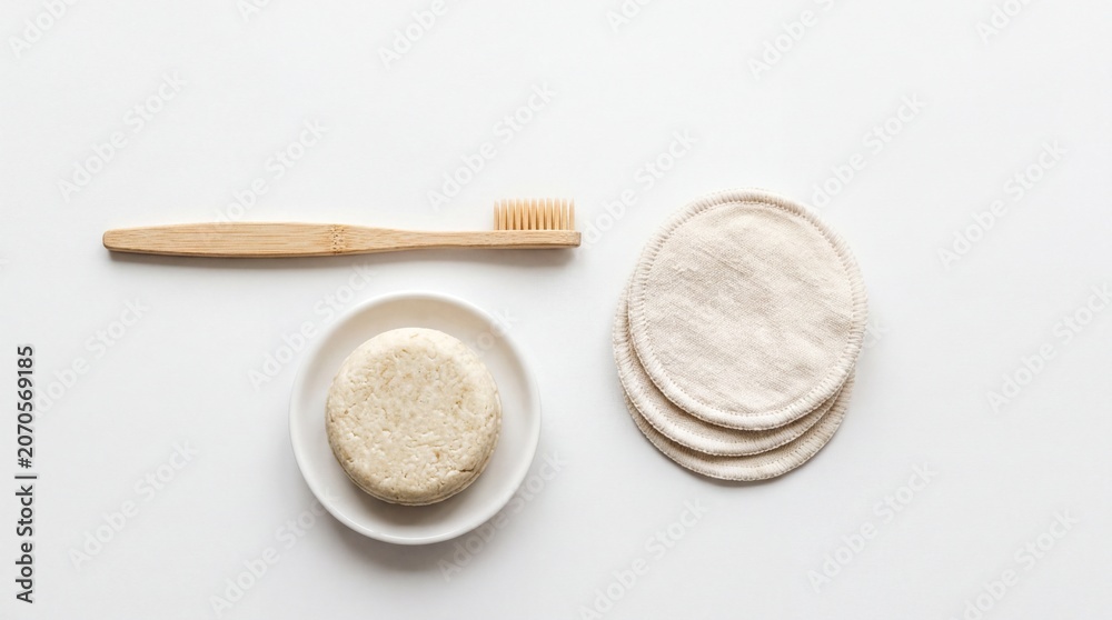 Fototapeta premium Sustainable Beauty Products Isolated on White for Eco-Friendly Lifestyle Concept