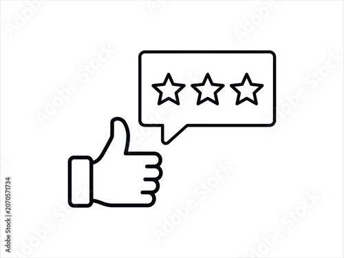 Thumbs up with three stars in speech bubble icon, customer feedback and rating vector illustration