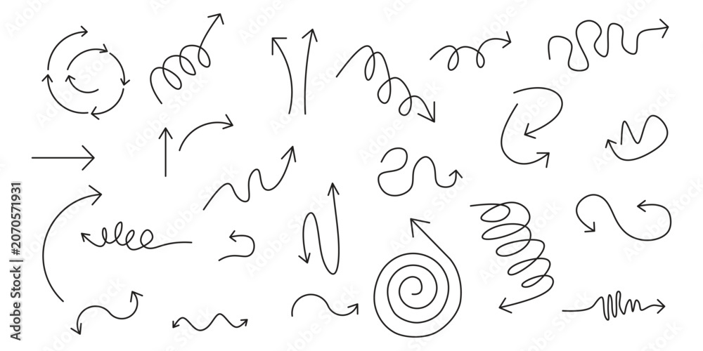 Obraz premium Hand drawn arrows and swirls vector graphics