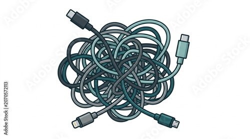 Obraz na plátně Tangled USB C Cables Messy Connection Technology.