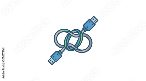 Valokuva Tangled USB cable symbolizing connection problems and complexity.