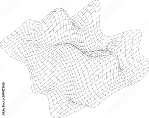 Abstract Undulating Wireframe Grid Surface 3D Mesh Render.