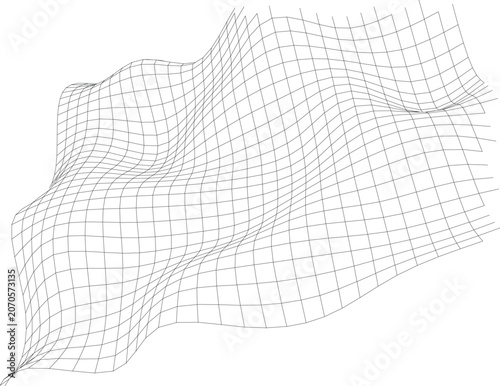 Futuristic Abstract Mesh Terrain Wireframe Grid Illustration.