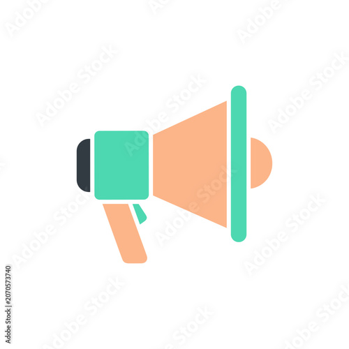 Megaphone icon with bold graphic design against white background symbolizing announcement and communication