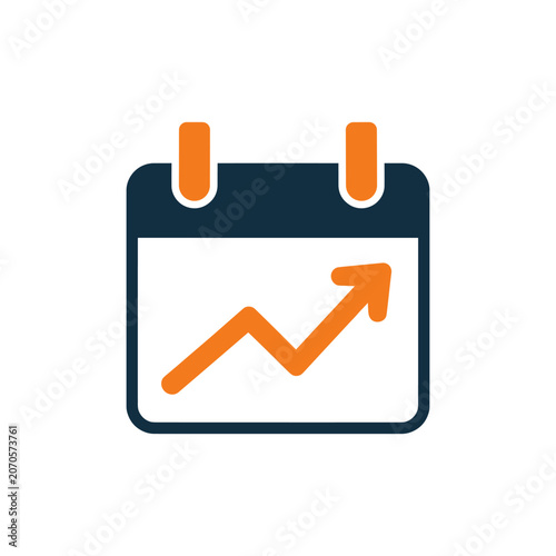 Calendar icon with upward trending graph indicating growth during a scheduled period