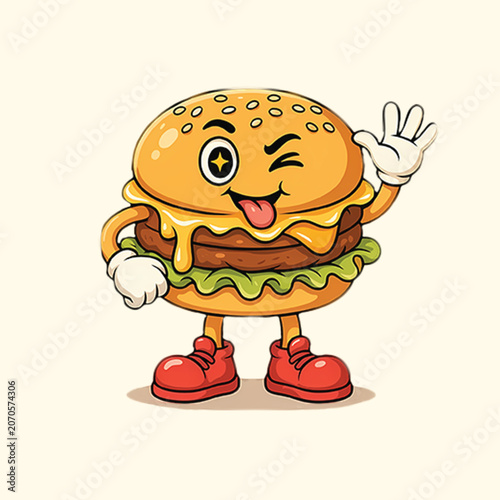 Happy Burger Mascot Character Vector Illustration